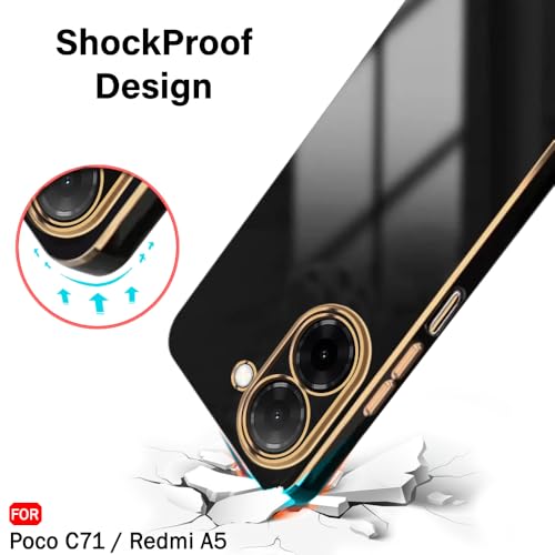 Image of TheGiftKart Luxurious Golden-Plated Back Cover Case for Poco C71 / Redmi A5 | Raised Lips for Camera & Screen Protection | Shockproof Design | Stylish Back Cover for Poco C71 / Redmi A5 (TPU, Black)