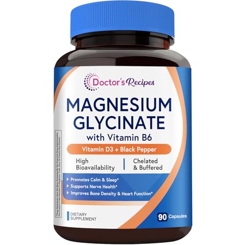 Doctor’s Recipes Magnesium Glycinate 420mg with Vitamin B6 & D3 | Enhanced Absorption with Black Pepper | Supports Nerve, Sleep & Heart Health | Non-GMO, 90 Vegan Capsules