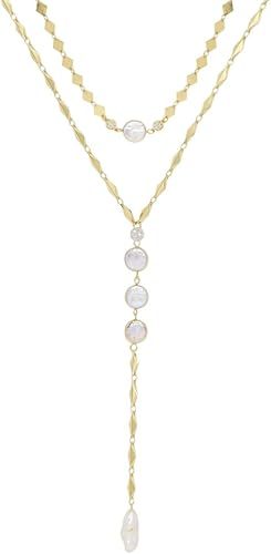 Ettika Lariat Necklace for Women. Gold Drop Necklace, Necklaces for Women. 18K Gold or Rhodium Plated Chain. Trendy Jewelry