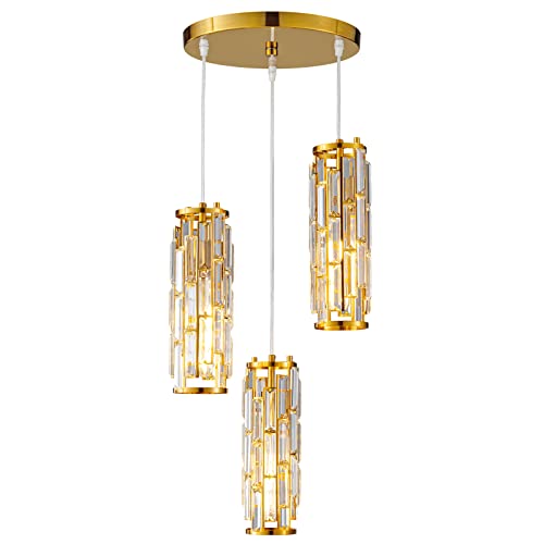 Image of LMQNINE Pendant Lighting Modern Pendant Light, Mini Crystal Chandeliers,Adjustable Pendant Light Fixture for Kitchen Island Dinning Room Bedroom (Gold, 3-Light)