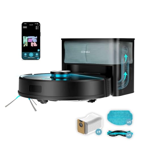 Cecotec Robot Aspirador y Friegasuelos con Base de Autovaciado Conga Y50 X-Treme. Navegación Láser, Potencia de Succión 5000Pa, Base con Depósito 3L, Cepillo Multifunción, App