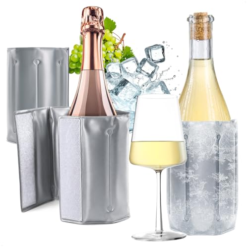 COM-FOUR® 2x enfriador de botellas para llevar - funda enfriadora de vino con cierre rápido - funda refrigerante para enfriar cerveza, vino y refrescos - enfriador de champán (02 piezas - gris)