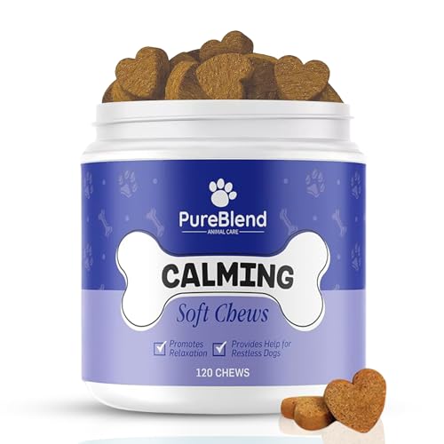 PureBlend Dog Calming Treats — Calming Chews for Dogs with Hemp Seed Oil, Chamomile & L-Theanine — 120 Chews, Up to 4 Month Supply
