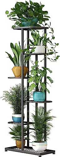 Image of 7 Tier Metal Plant Stand for Living Room | Indoor & Outdoor Plant Holder | Heavy Duty Flower Pot Rack | Modern Vertical Plant Shelf for Balcony, Home Decor, Garden | Black