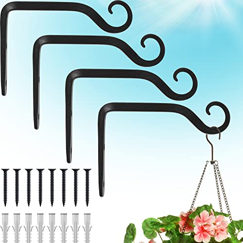 Gray Bunny 4 Pack Outdoor Plant Hanger Hook, 6” Hand Forged Straight Iron Wall Hooks For Bird Feeders, Lanterns, Wind Chimes, Patio Decor - Black #TOP8