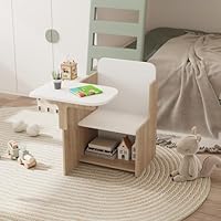 Menaka Kids Desk and Chairs Set Wooden with Storage Bin for Activities Playing Reading Painting, Children Table Stool Furniture Homeschooling Kindergarten for Boy Girls Arts & Crafts (White)