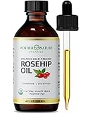 Rosehip Seed Oil - 100% Pure Organic Certified, Cold Pressed & Unrefined Carrier Oil (Facial Oil) - Natural Anti-Aging Moisturizer - Great For Fine Lines, Wrinkles, Acne Scars - For Face, Hair & Skin (4 oz)