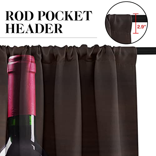 Tayney Red Wine Kitchen Curtains Grapes Glasses Wooden Window Curtains Valance And Tier Set Of 3, Vintage Short Tier Curtain For Bathroom, Retro Small Cafe Curtains For Living Room Bedroom #TOP6
