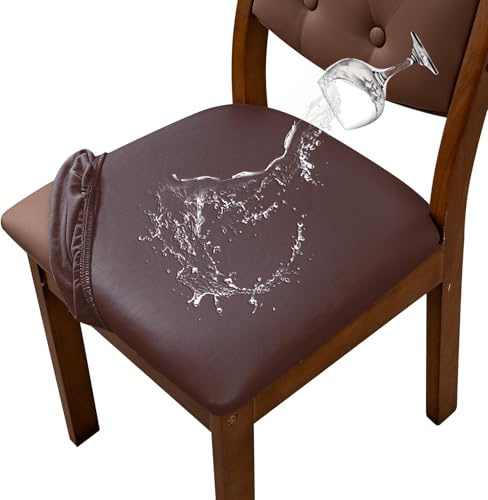 YUEANG Waterproof PU Leather Seat Covers for Dining Room Chairs Set of 6