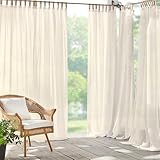 Elrene Home Fashions Darien Weatherproof Tab-Top Sheer Solid Color Indoor/Outdoor Curtain Panel for Porch, Pergola, Patio, Deck, 52”W x 84”L, Ivory