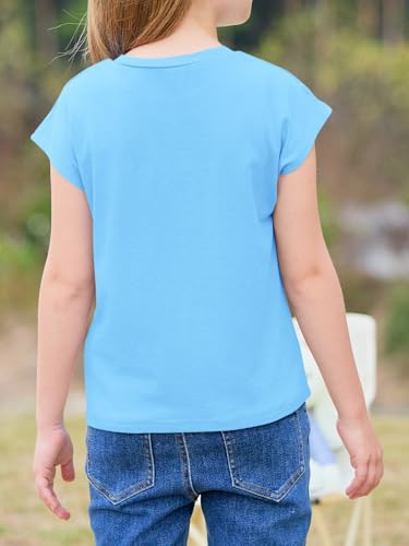 Image of Imily Bela Girls Short Sleeve T Shirts Crew Neck Cap Sleeve Tank Tops Casual Loose Summer Shirt Kids 5-14 Years