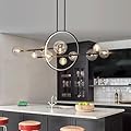 54" Kitchen Island Lighting,10-Light Chandelier with Glass Globe Shade,Black LED Dining Room Hanging Pendant Light Fixture with Adjustable Rods for Dinning Room Bar