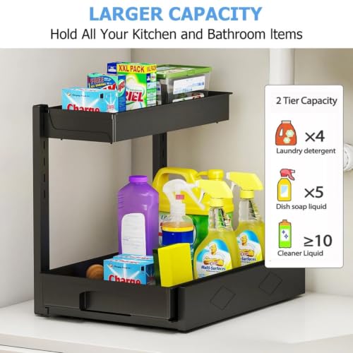 Organizador Bajo Fregadero 2Pack, Organizador de Metal L en Forma de L con Cajones Extraíbles Negros – Para Cocina y Baño, Capacidad 50 lb miniatura 4