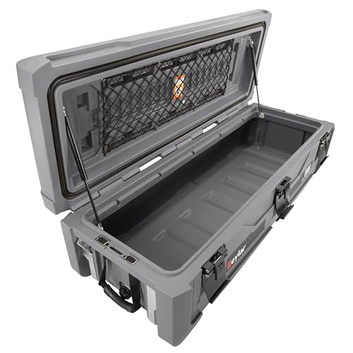 SRX-110 Overlanding Cargo Case – 110L Waterproof Storage Box for Camping, Off-Road & Truck Bed Gear – Heavy-Duty Lockable Storage with Gas Strut Lid, Stackable Design & Interior Organizer Tray (Gray)