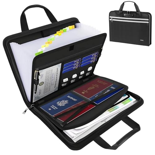 Accordion File Organizer with Lock, Fireproof Expanding File Folders with 13 Pockets Important...