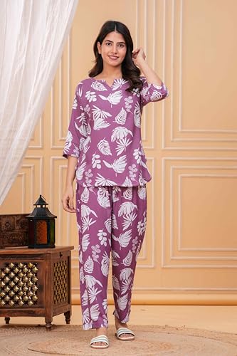 Image of Women's Printed Night Suit of Kurti & Pajama Set Women Night Wear Set