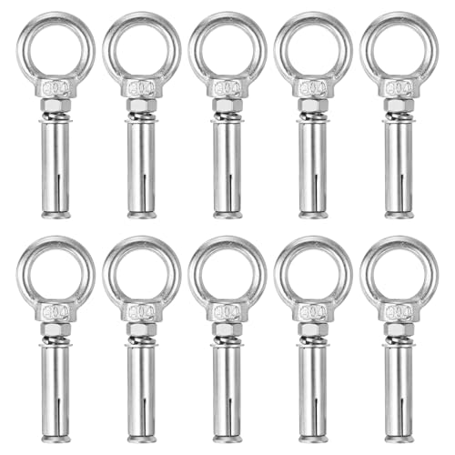 Image of uxcell Ring Lifting Expansion Eyebolt, 10pcs M6x50mm 304 Stainless Steel Expansion Screw with Eye Ring for Concrete Brick Wall