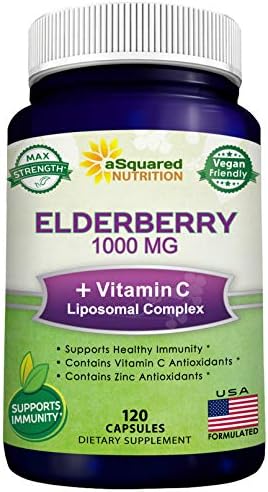 aSquared Nutrition Black Elderberry Capsules with Vitamin C & Zinc Supplement - Elderberry (Sambucus Nigra) 1000mg & Liposomal VIT C - Natural Elderberries Immune Support Booster Pills-120 Veggie Caps