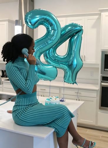 Image of Number Balloons 0 Balloon 40 inch Teal Blue for 10th Birthday Decorations | Saturated Color, Large 40 in, With Inflation Straw & Hanging Hole, Great for Men's Party, Back-To-School Season, Pool Party