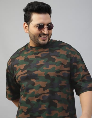 Image of Veirdo 100% Pure Cotton Oversized Loose Baggy Fit Drop Shoulder Paisley Printed Plus Size T-Shirt for Men (Sizes: 2XL to 5XL)