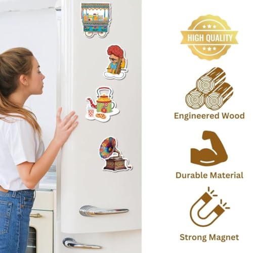 Image of Zesta Wooden Fridge Magnets Set | Refrigerator Decor Magnets for Kitchen | India Souvenir Fridge Magnet Collection | Wooden Magnet for Fridge Door Decoration (Kitchen Decor)