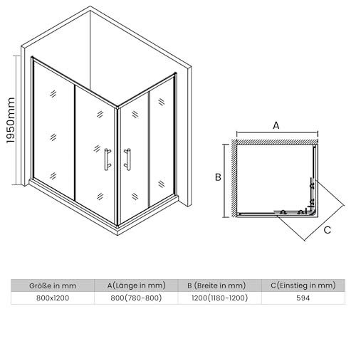 Cabina de ducha con cristal de seguridad de 5 mm y mampara corredera transparente 5