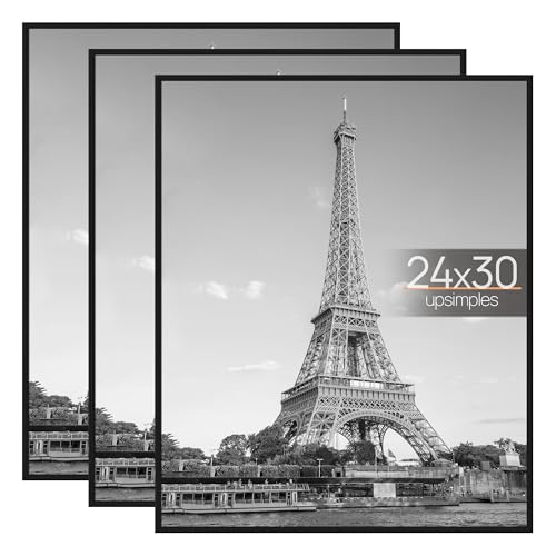 Image of upsimples 24x30 Poster Frame Black 3 Pack, Scratch-Proof Picture Frames 24 x 30 for Photo Gallery - Slide-in Strips, Horizontal or Vertical Wall Mounting