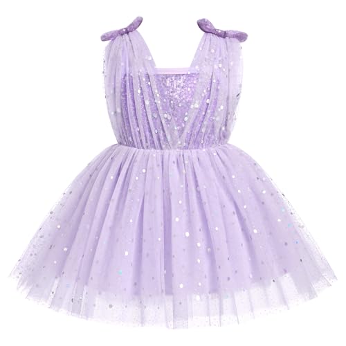 OBEEII Baby Girl Sequin Dress Toddler Sleeveless Sparkly Tulle Birthday Party Dress Flower Girl Princess Photshoot Dress