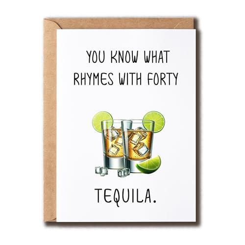 SMHGifts You Know What Rhymes With Forty - Tequila Card - Funny 40th Birthday Card - Turning 40 Card - Wine Card - Happy Birthday Card - Greeting Card