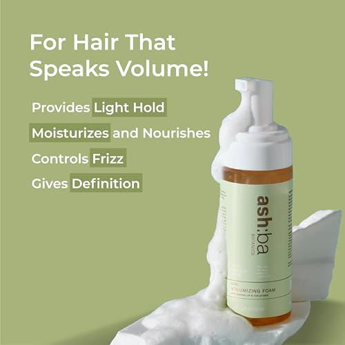 Image of Ashba Botanics Curl Volumizing Foam I Weightless Hair Mousse for Curly & Wavy Hair - Paraben, Silicone Free | Lightweight styler to control frizz without dryness | 150ml