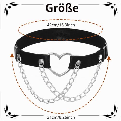 Abeillo Leder Bein Strumpfband Verstellbarer Strumpfhalter mit Ketten, Gothic Herz Strumpfhalter für Beine und Oberschenkel für Frauen Halloween Rave Karneval Cosplay Party Zubehör – Bild 2