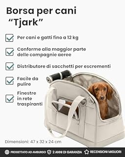 Larkson Trasportino per Cani di Piccola Taglia fino a 12 kg Beige - Tjark - Borsa da Trasporto per Cani e Gatti da Viaggio in Aereo - Conforme alle Specifiche di molte Compagnie Aeree