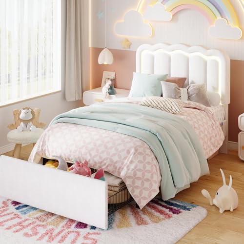 SHA CERLIN Upholstered Twin Bed with Drawer