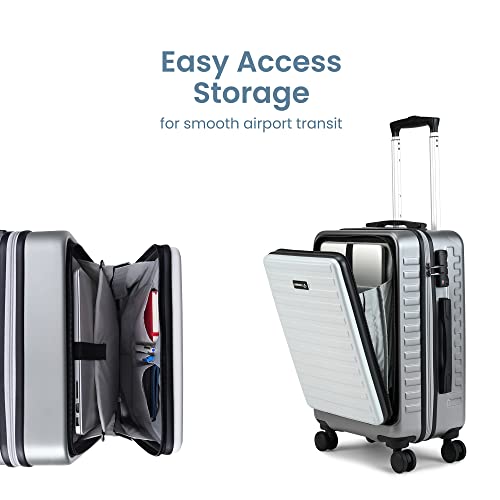 Image of THE ASSEMBLY Hard-Sided Cabin 4 Wheel Luggage (55Cm)-Polycarbonate Laptop Spinner Trolley Bag With Tsa Lock For Flight Travel-Grey White