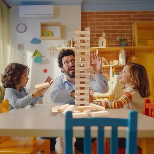 Offelec Wooden Blocks Stacking Tumbling Tower Game for Kids Adults Family 54pcs Classic Block Stacking Board Games for Indoor Outdoor Night Toy Games