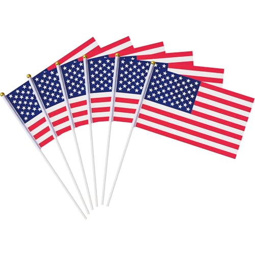 OHOME 4th of July Decorations - 12 Pack Small Mini American USA Flags on Stick Fourth of July Decorations - Red White Blue Fourth of July Accessories Patriotic Party Favors Supplies Outdoor Indoor