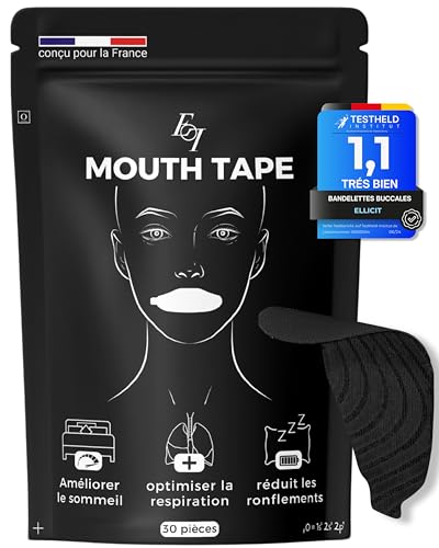 Ellicit Mouth Tape for sleeping, pack de 30 Premium, scotch la bouche pour dormir, anti-ronflement, pansements anti-ronflement, tenue optimale même avec la barbe, 95% coton [taille universelle]