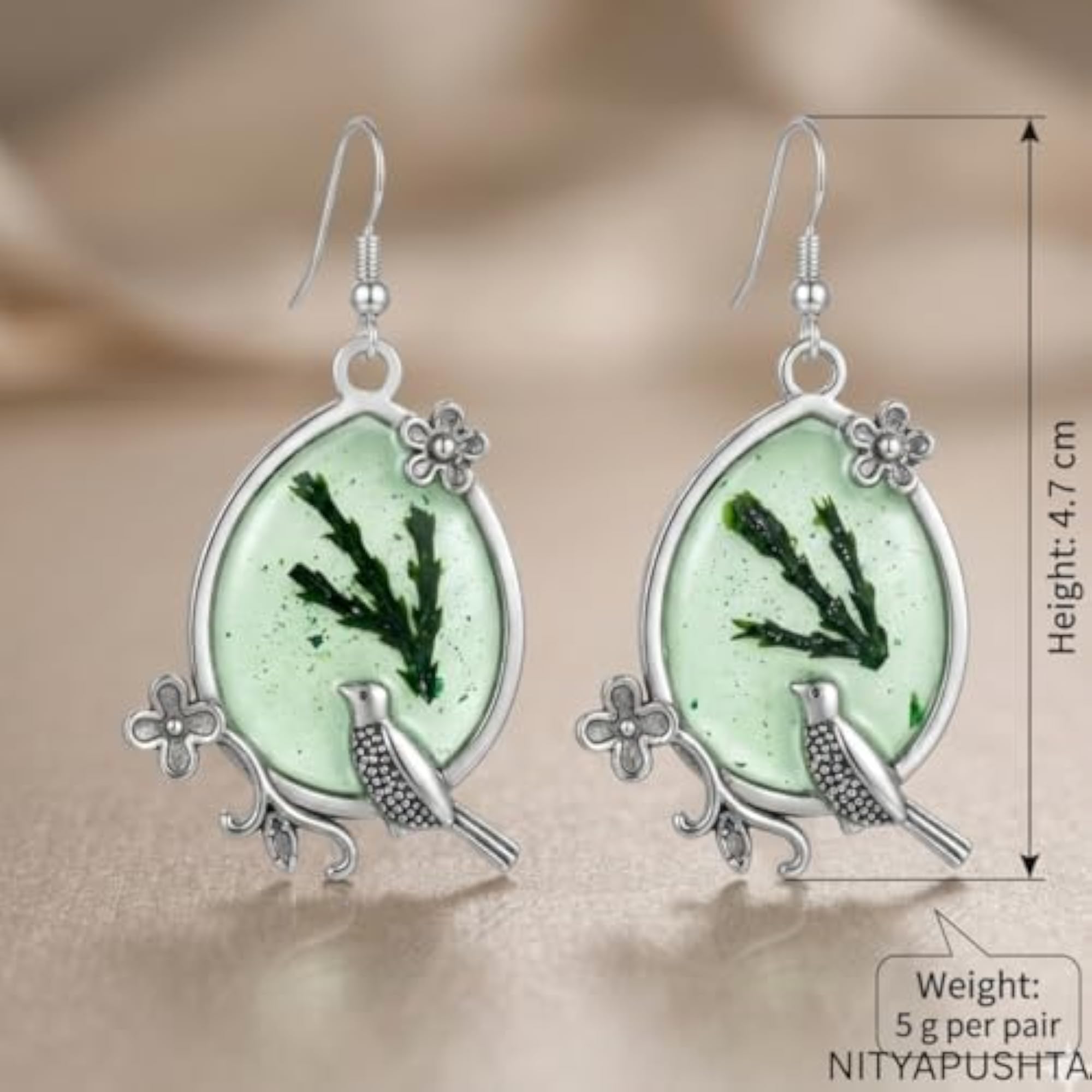 Bird Dangle Earrings for Women, Resin Glitter Drop Design