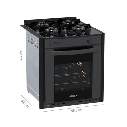 Fogao de Embutir 4 Bocas Venax Gaudi Prisma Vitreo Bl Grafite Gas Glp - Imagem 2