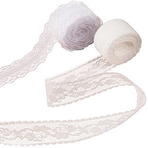 WISMURHI Accesorio de Encaje, Cintas de Tela de Encaje para Boda, Fabricación de Bricolaje, Costura, Artesanía, Decoración 25 M/Rollo (2 Rollos, Blanco) Cover