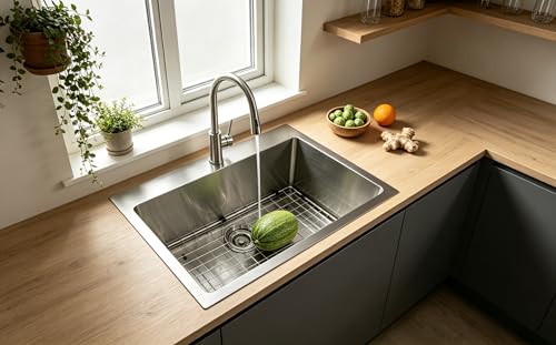 25 x 22 Inch Drop In Kitchen Sink, Topmount Stainless Steel Brushed Nickel Single Bowl Kitchen Sink, Extra-thick 16 Gauge For RV Laundry Utility with Dish Grid and Basket Strainer by VALISY - Image 9