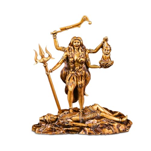Artarium Kali MATA Statue, Hindu Goddess Idol, 4 inch Antique Gold Kali Maa Murti for Pooja Showpiece Item, Kali Maa Figurine Statue for Car Dashboard Temple Home Decor, Religion Puja Decoration Item