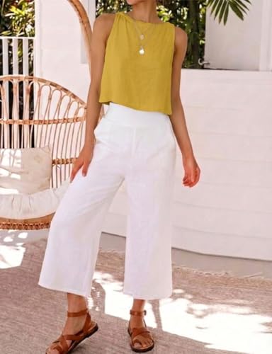 Image of IDEALSANXUN Womens Linen Crop Tank Tops 2026 Spring Summer Sleeveless Tops