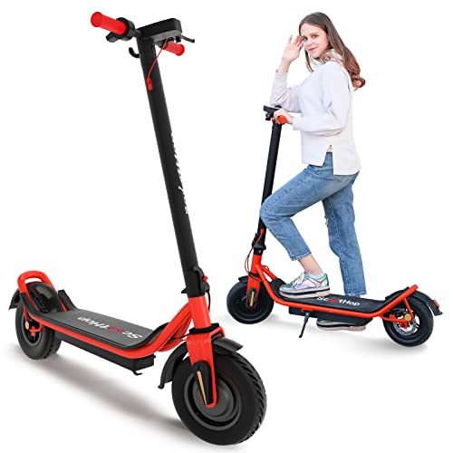 ScootHop Electric Scooter for Adults - 10" Air Filled Tires 25 Miles Long-Range & 15.5 Mph Folding Commuting Electric Scooter for Adults, 350W Electric Kick Scooter for Travel Commuter (Red)