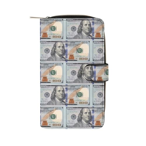 The Official $100 Dollar Bill Womens Wallet Travel Long Purse Zippered Clutch Credit Card Holder for Men