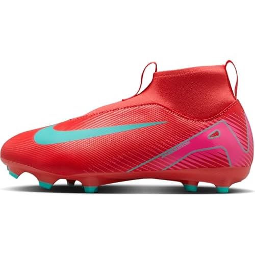 Nike Jr. Mercurial Superfly 10 Academy Little/Big Kids’ MG High-Top Soccer Cleats (FQ8304-800, Ember Glow/Aurora Green)