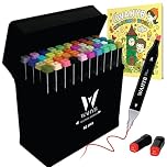 40 Colours Dual Tip Alcohol Markers + 1 Colouring book with Carrying bag & Storage Base, Colouring Pens for Adults & Artists, Art Markers, Permanent Felt Tip Pens, Sketching, Fun doodling & Manga