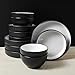 Christian Siriano Larosso 12-Piece Stoneware Dinnerware Set with Dinner Bowls and Pasta Bowls, Plates and Bowls Set, Dish Set for 4, Black