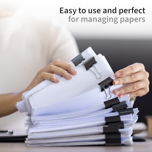 Image of 15mm Binder Clips-Black | Made of Tempered Steel, Durable & Rust-Resistant | Perfect for Holding Loose Papers | Ideal for School, Office & Home (Pack of 60)