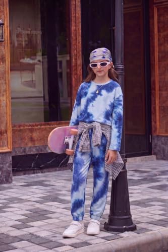 Image of Arshiner Girls 2 Piece Outfits Kids Tie Dye Sweatsuits Set Long Sleeve Shirt and Pants Set Size 5-14 Y